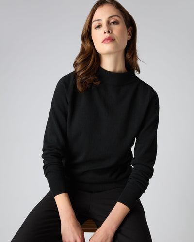 N.Peal Women's Funnel Neck Cashmere Jumper Black