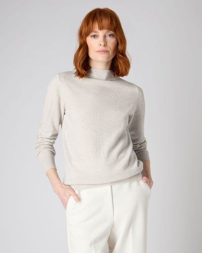 N.Peal Women's Funnel Neck Cashmere Jumper Pebble Grey