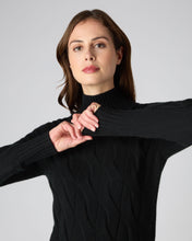 Load image into Gallery viewer, N.Peal Women&#39;s Cable Funnel Neck Cashmere Jumper Black
