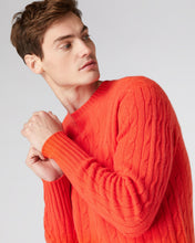 Load image into Gallery viewer, N.Peal Men&#39;s The Thames Cable Cashmere Jumper Vermillion Red
