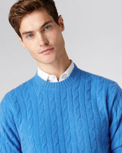 Load image into Gallery viewer, N.Peal Men&#39;s The Thames Cable Cashmere Jumper Zanzibar Blue
