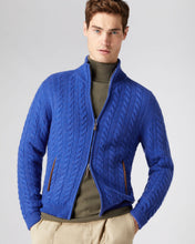 Load image into Gallery viewer, N.Peal Men&#39;s The Richmond Cable Cashmere Cardigan Nile Blue
