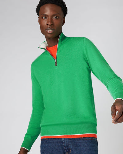 N.Peal Men's The Carnaby Half Zip Cashmere Jumper Parrot Green