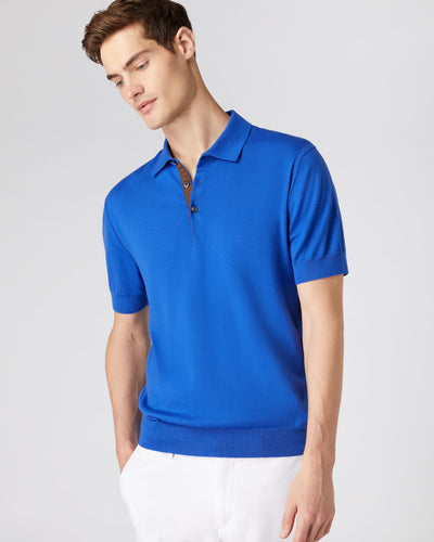N.Peal Men's Short Sleeve Collared Cotton Cashmere Polo T Shirt Victoria Blue