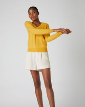 Load image into Gallery viewer, N.Peal Women&#39;s V Neck Cashmere Jumper Canary Yellow
