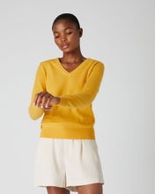 Load image into Gallery viewer, N.Peal Women&#39;s V Neck Cashmere Jumper Canary Yellow
