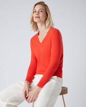 Load image into Gallery viewer, N.Peal Women&#39;s V Neck Cashmere Jumper Vermillion Red
