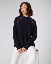 Load image into Gallery viewer, N.Peal Women&#39;s Jacquard Detail Rib Cashmere Jumper Navy Blue
