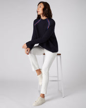 Load image into Gallery viewer, N.Peal Women&#39;s Jacquard Detail Rib Cashmere Jumper Navy Blue

