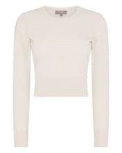 Load image into Gallery viewer, N.Peal Women&#39;s Crop Round Neck Cashmere Jumper Almond White
