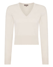 Load image into Gallery viewer, N.Peal Women&#39;s Crop V Neck Cashmere Jumper Almond White
