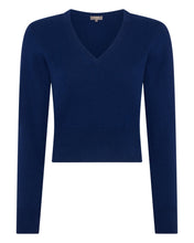 Load image into Gallery viewer, N.Peal Women&#39;s Crop V Neck Cashmere Jumper French Blue
