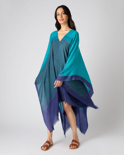 N.Peal Women's Ombre Cashmere Kaftan Dress Blue
