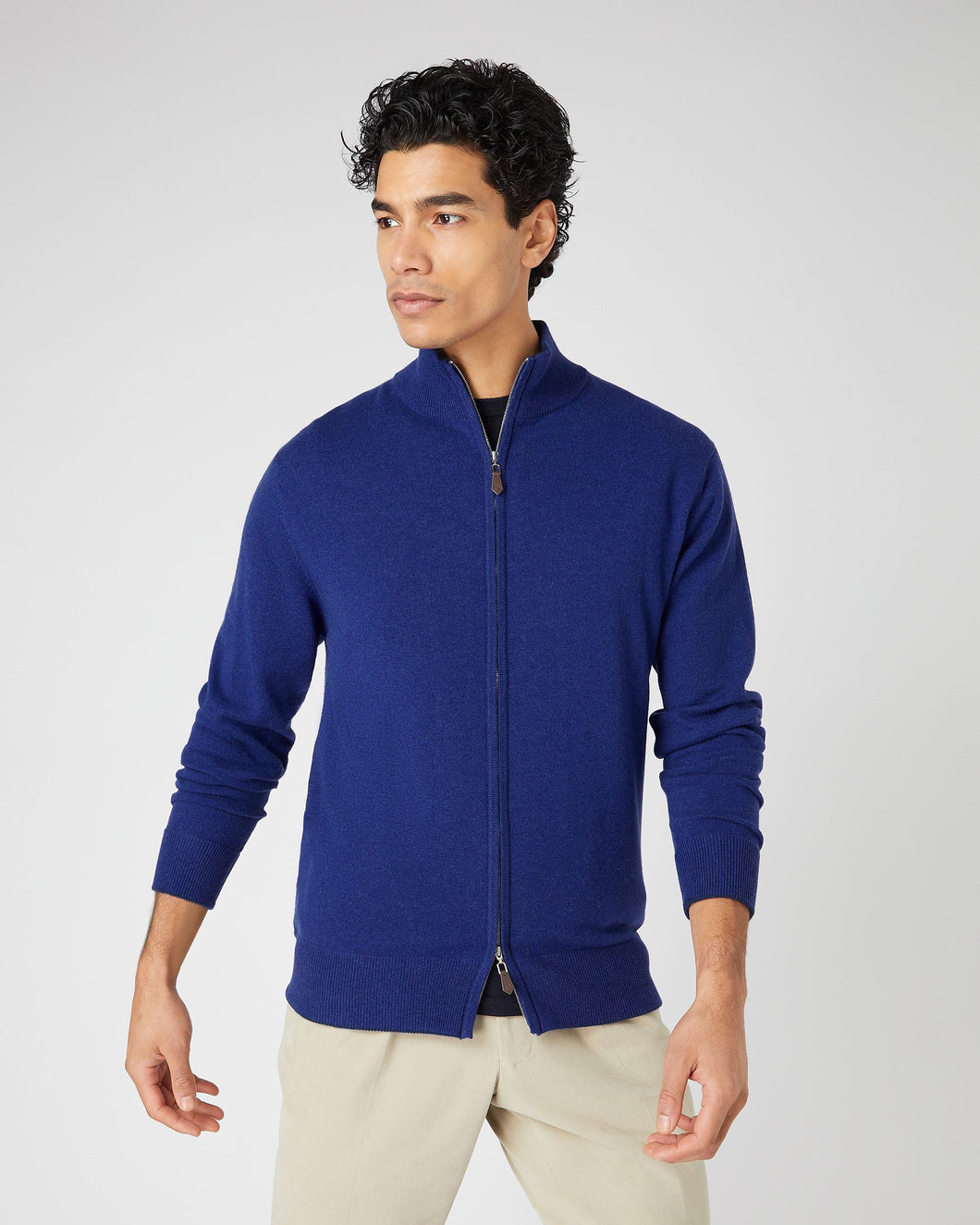 N.Peal Men's Knightsbridge Full Zip Cashmere Jumper Sapphire Blue