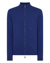 Load image into Gallery viewer, N.Peal Men&#39;s Knightsbridge Full Zip Cashmere Jumper Sapphire Blue
