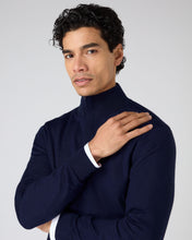 Load image into Gallery viewer, N.Peal Men&#39;s Regent Fine Gauge Cashmere Half Zip Jumper Prussian Blue

