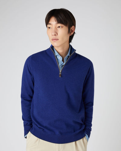 N.Peal Men's Carnaby Half Zip Cashmere Jumper Sapphire Blue