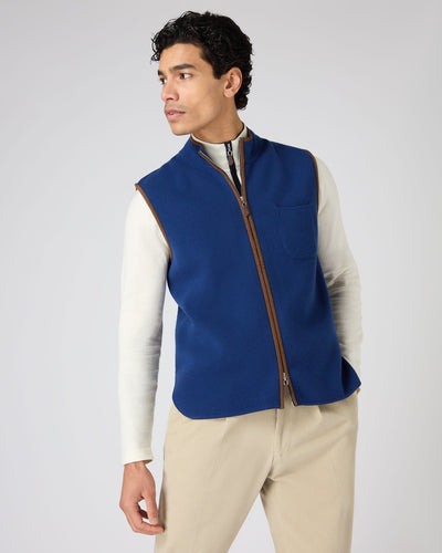 N.Peal Men's Shaftsbury Suede Trim Cashmere Gilet French Blue