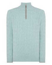 Load image into Gallery viewer, N.Peal Men&#39;s Albemarle Cable Half Zip Cashmere Jumper Oasis Green
