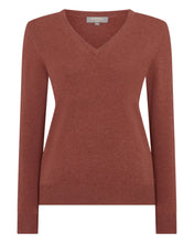 Load image into Gallery viewer, N.Peal Women&#39;s Phoebe V Neck Cashmere Jumper Terracotta Brown
