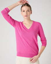 Load image into Gallery viewer, N.Peal Women&#39;s Phoebe V Neck Cashmere Jumper Vibrant Pink
