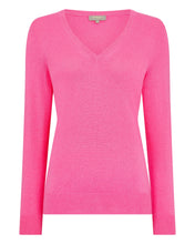 Load image into Gallery viewer, N.Peal Women&#39;s Phoebe V Neck Cashmere Jumper Vibrant Pink
