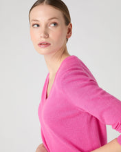 Load image into Gallery viewer, N.Peal Women&#39;s Phoebe V Neck Cashmere Jumper Vibrant Pink
