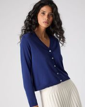 Load image into Gallery viewer, N.Peal Women&#39;s Superfine Cashmere V Neck Cardigan Indigo Blue
