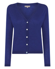 Load image into Gallery viewer, N.Peal Women&#39;s Superfine Cashmere V Neck Cardigan Indigo Blue
