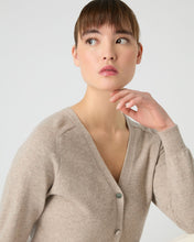 Load image into Gallery viewer, N.Peal Women&#39;s Lara V Neck Cashmere Cardigan Oatmeal Brown
