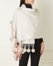 Load image into Gallery viewer, Fur Bobble Woven Shawl Ecru White Sand Brown
