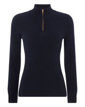 Load image into Gallery viewer, N.Peal Women&#39;s Ribbed Half Zip Cashmere Jumper Navy Blue
