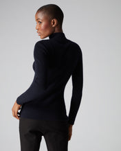 Load image into Gallery viewer, N.Peal Women&#39;s Ribbed Half Zip Cashmere Jumper Navy Blue
