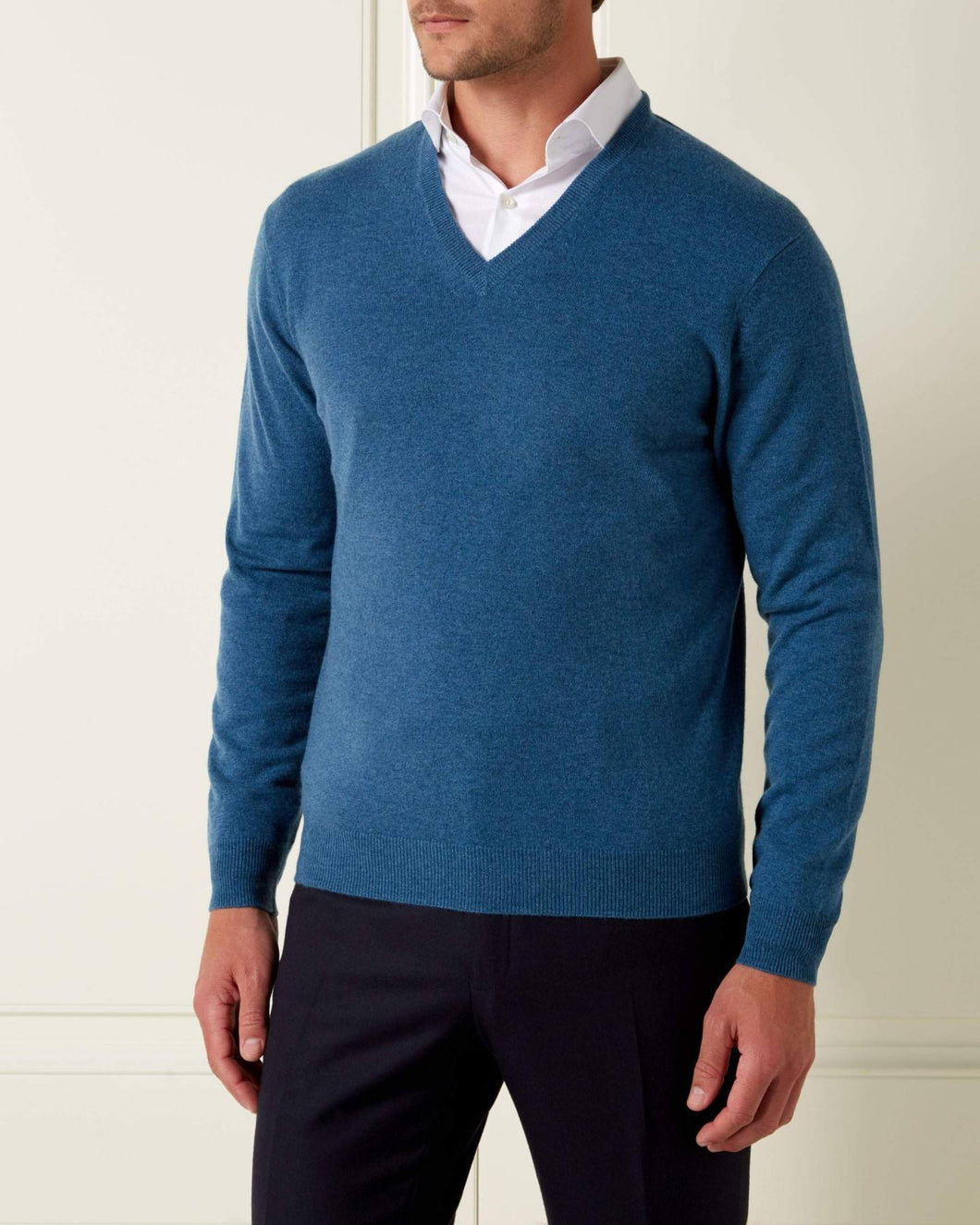 The Burlington V Neck Cashmere Sweater Blue Wave